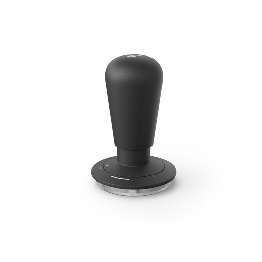The Fellow Espresso Guided Tamper in black ensures consistent tamping on a white background.