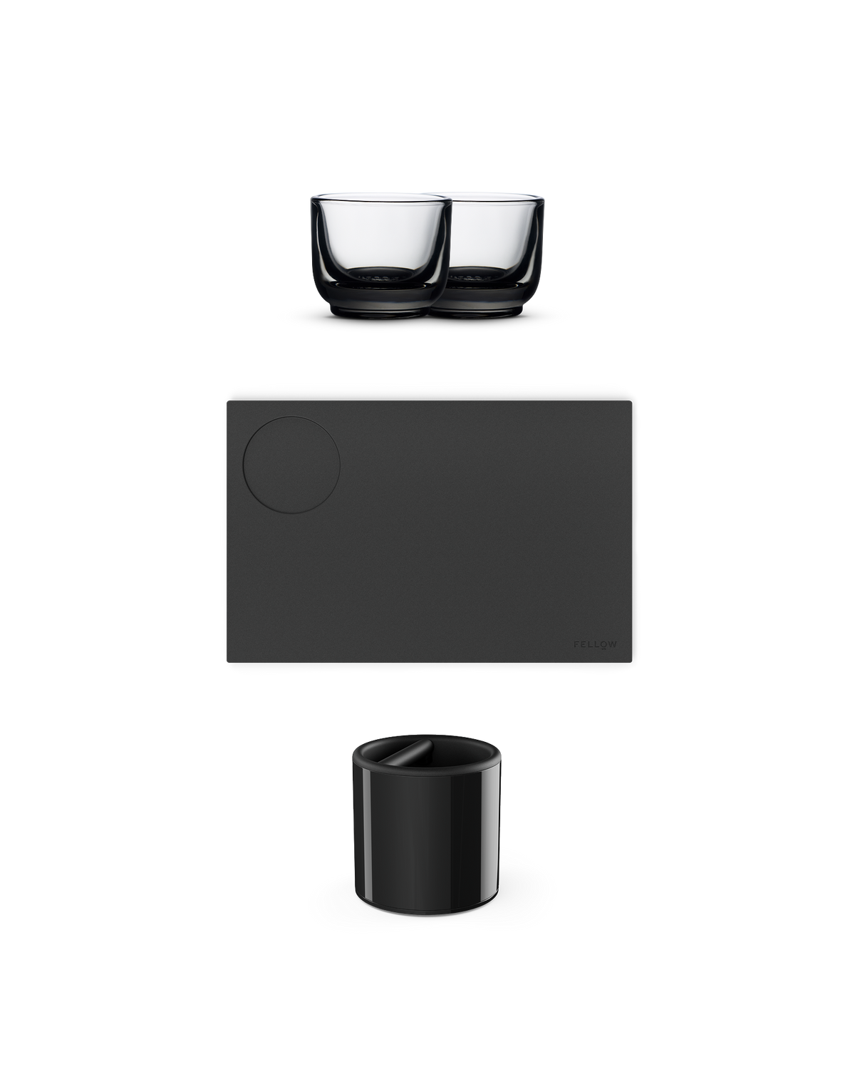 The Fellow Essential Espresso Bundle includes two cups, a knock box, and a tray.