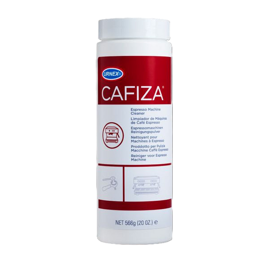 Pasquini Coffee Co. Cafiza Cleaning Powder: effective espresso machine cleaner, red/white label.